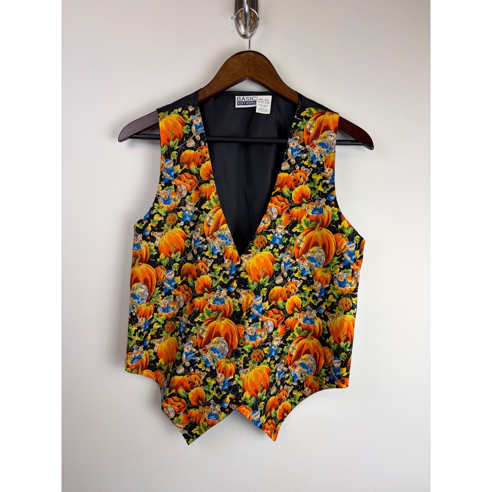 Vintage Basic Editions Vest Small Black Pumpkin Bear Halloween Fall Teacher